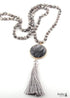 Boho Necklace, RH Amazonite Jasper, Circle Tassel Green White Natural Stone